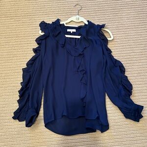 Parker Navy Blue Ruffled Blouse